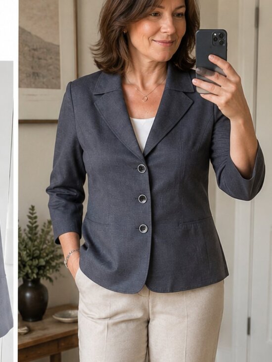 Laura Jackets & Blazers - Laura Plus Petites Slate Grey Tailored Blazer Jacket 14WP Wool Blend 3/4 Sleeve